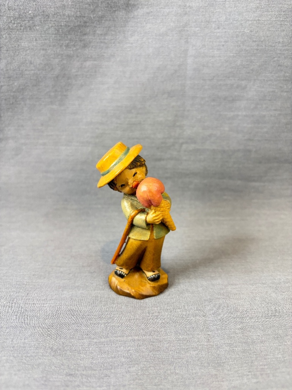 Vintage Anri 3" Carved Wood Figurine "Summertime"
